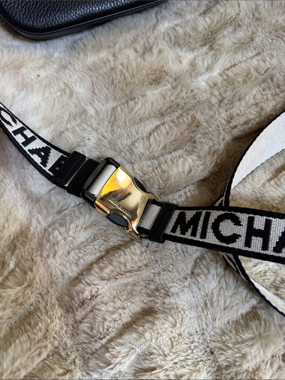 Michael Kors Black Pebbled Leather Crossbody/Belt Purse w/ Branded Canvas Strap - Picture 3 of 5
